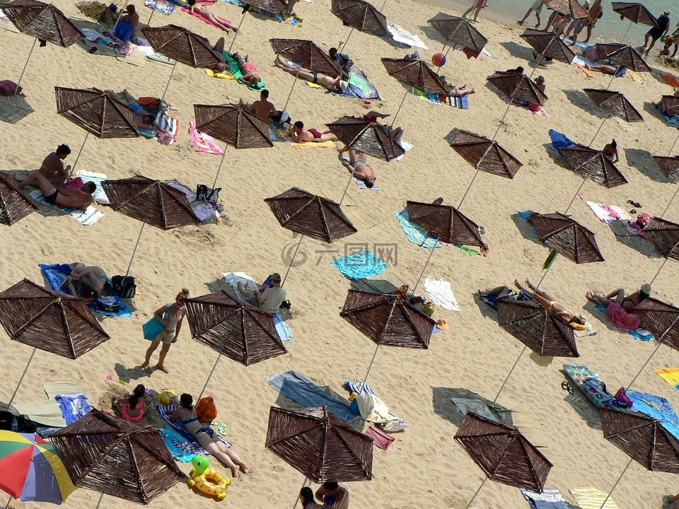 假期,海滩,阳伞