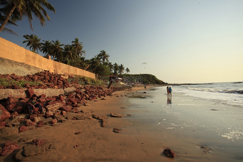 石滩,海滩,在印度的海岸
