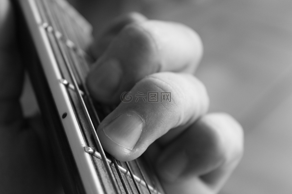 吉他,黑色和白色,手指