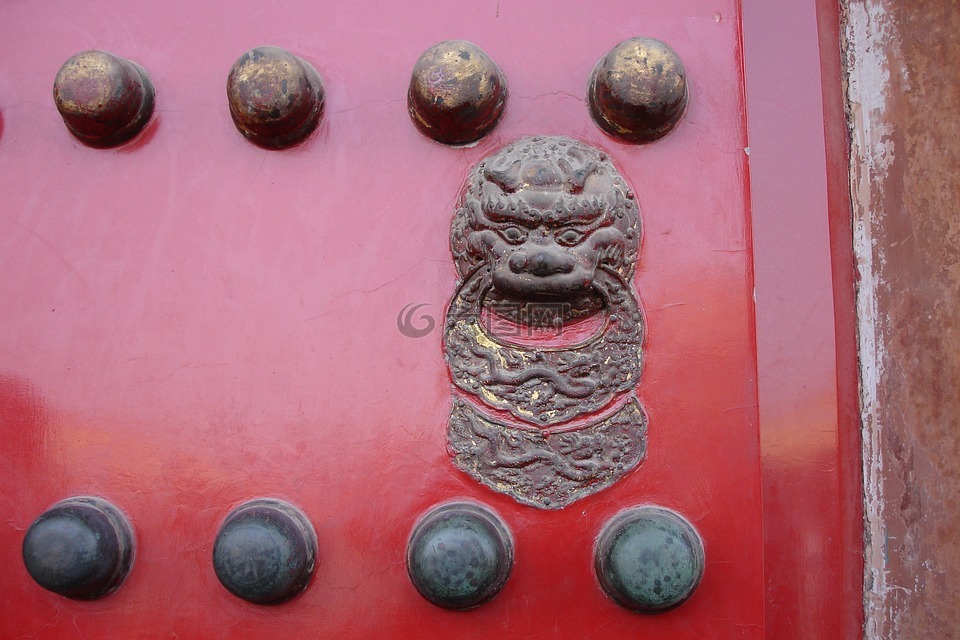 中国,门,狮子头