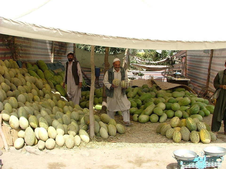 瓜,市场摊位,喀布尔