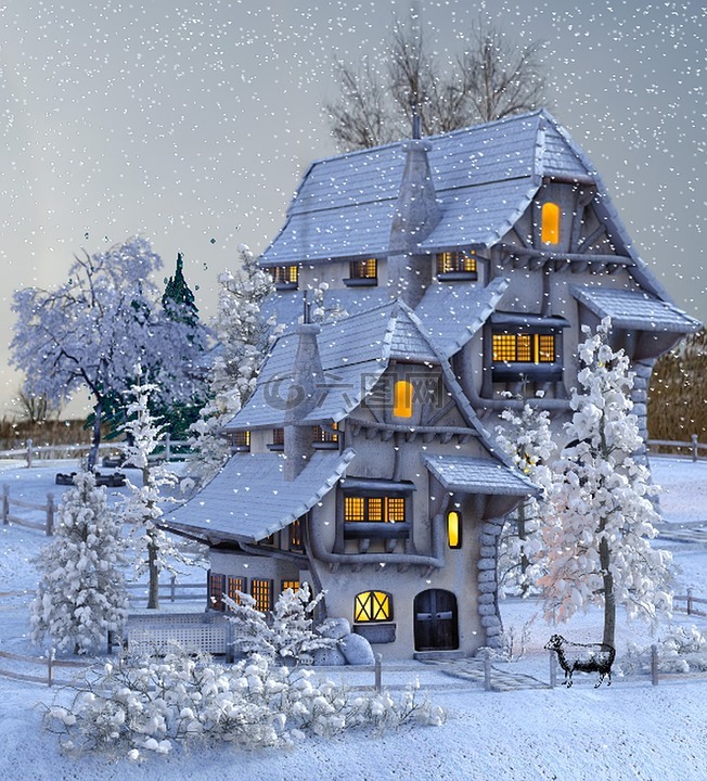 冬天,房子,雪