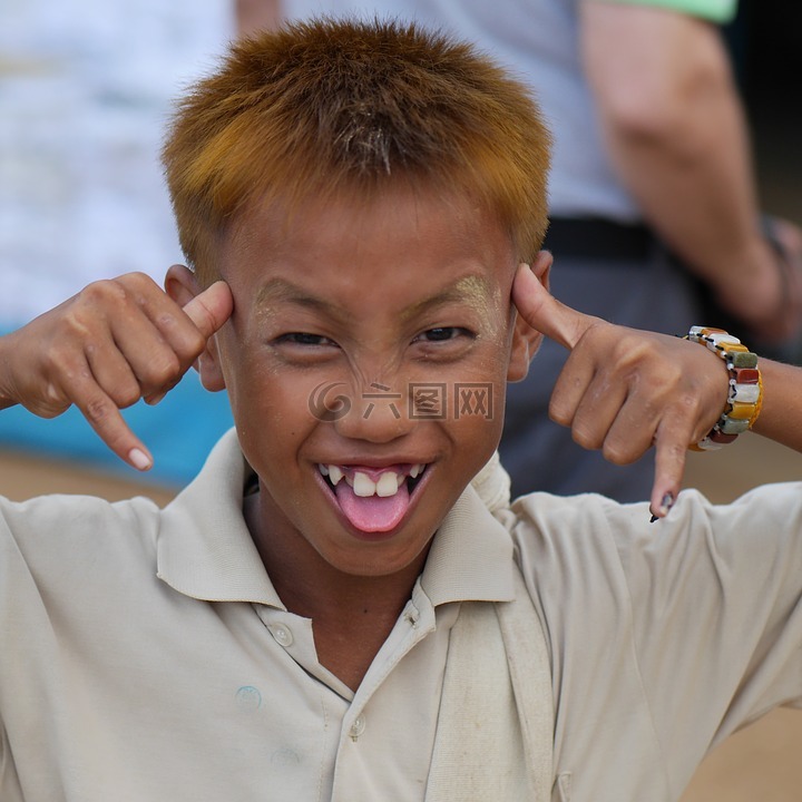 男孩,缅甸,制作一张脸
