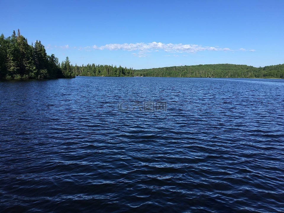 湖,加拿大,蓝蓝的天空