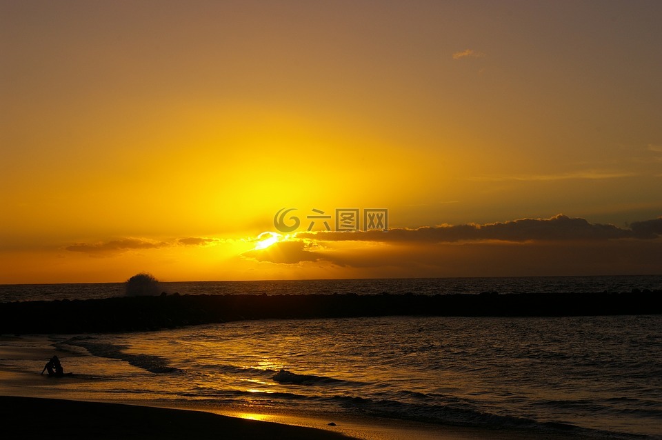 日落,海滩,特内里费岛