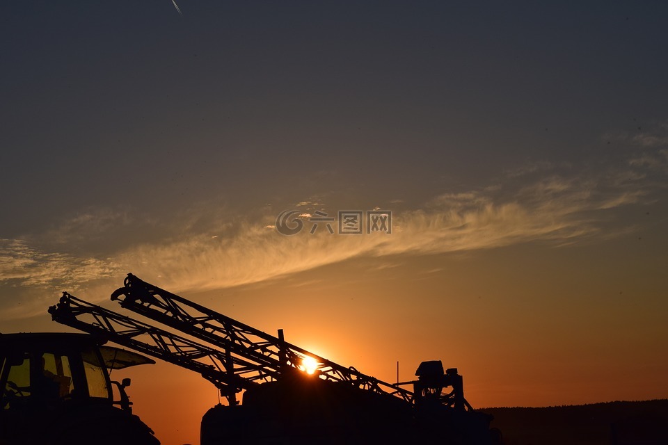 日落,农业机械,背光