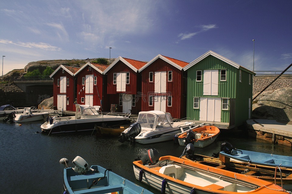 瑞典,海,船屋