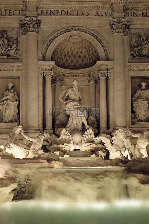 罗马,喷泉,夜