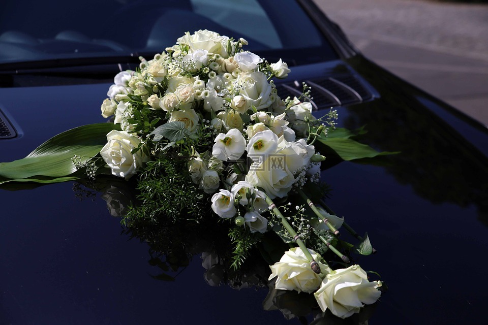 婚礼,鲜花,汽车装饰
