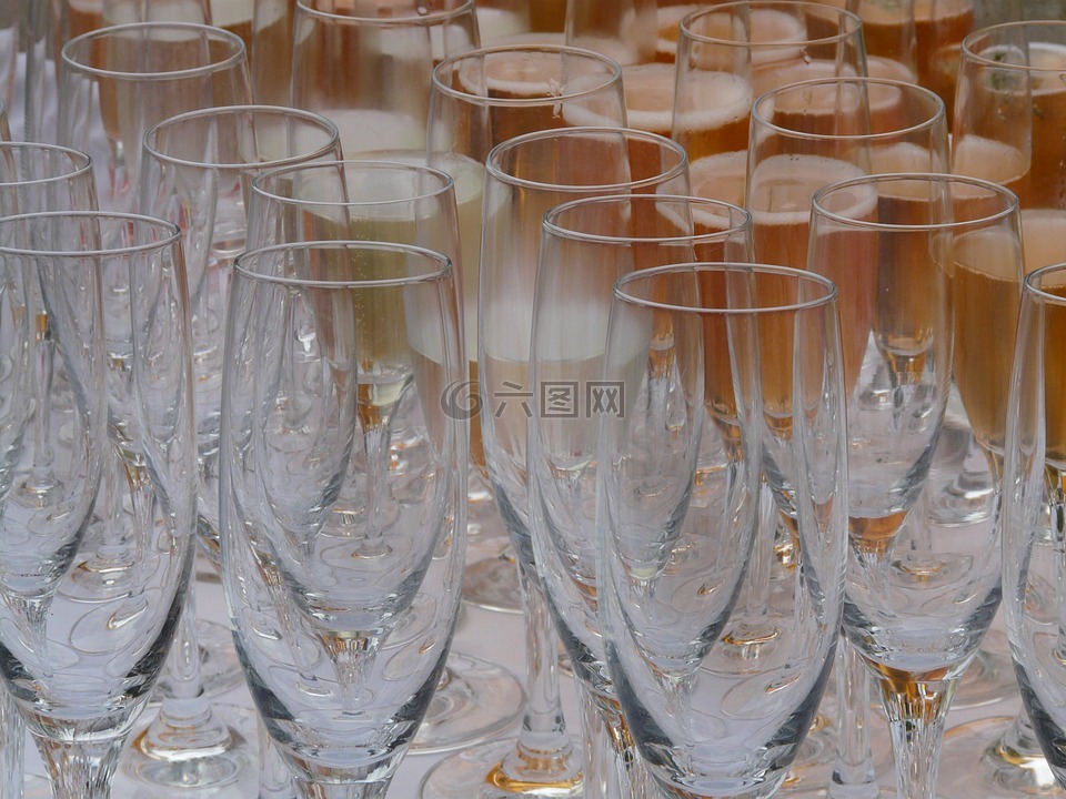 香槟酒杯,眼镜,栏