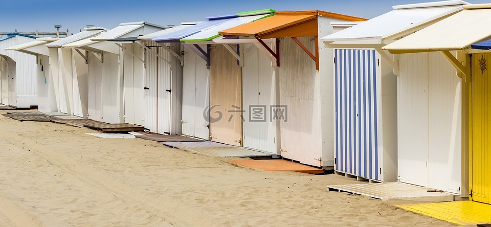 海滩,海滩小屋,沙