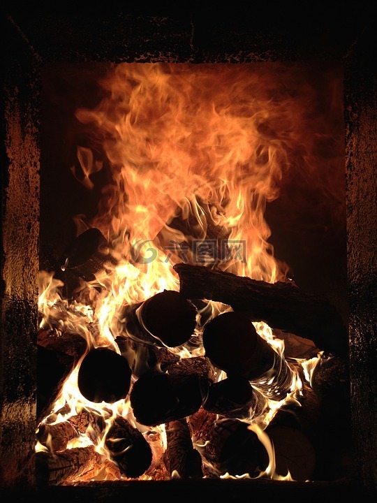 火,燃烧木材,火焰