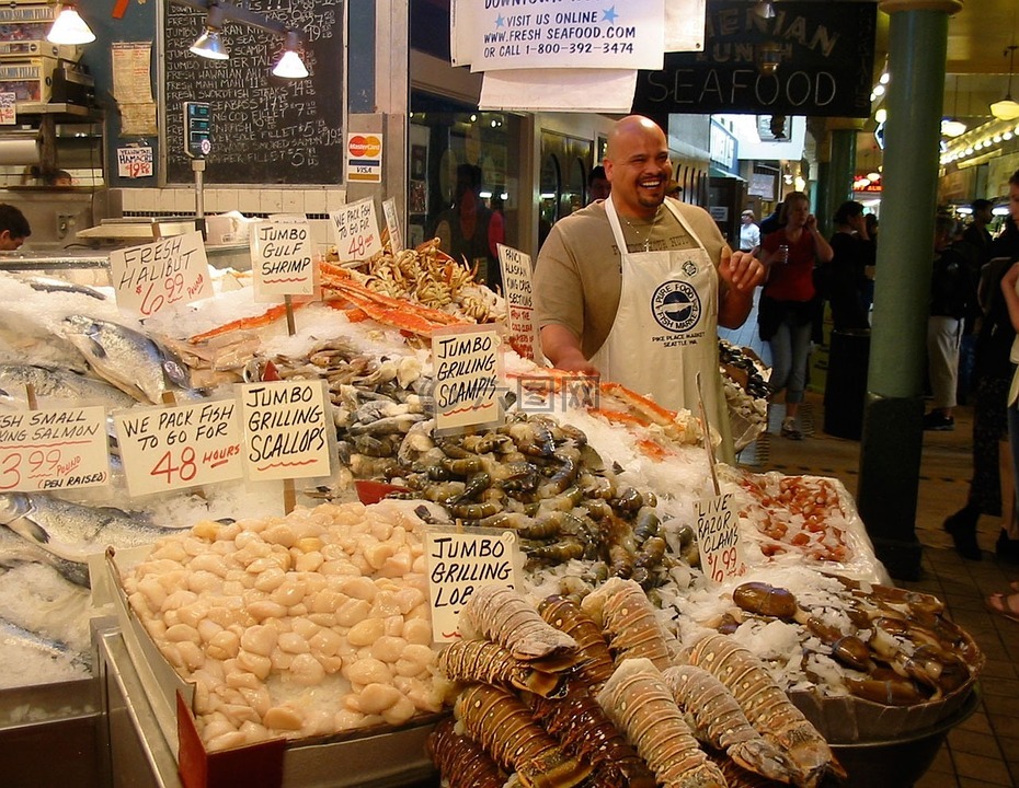 海鲜,市场,鱼