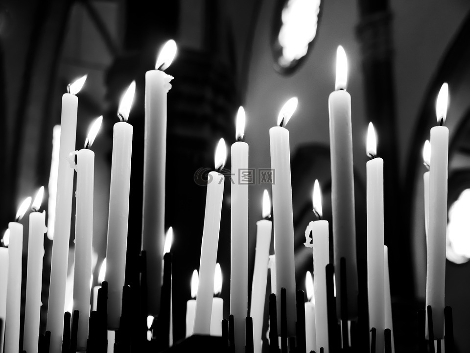 蜡烛,祈祷,黑色和白色