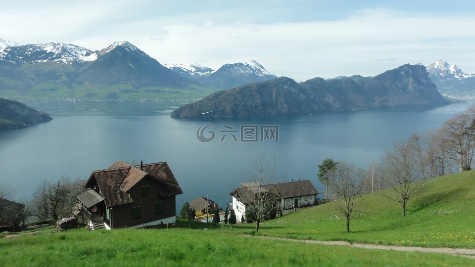 瑞士,山,湖泊