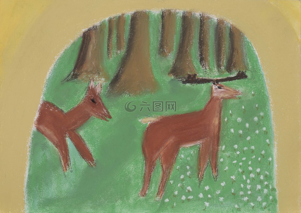绘制的图片,绘画,鹿