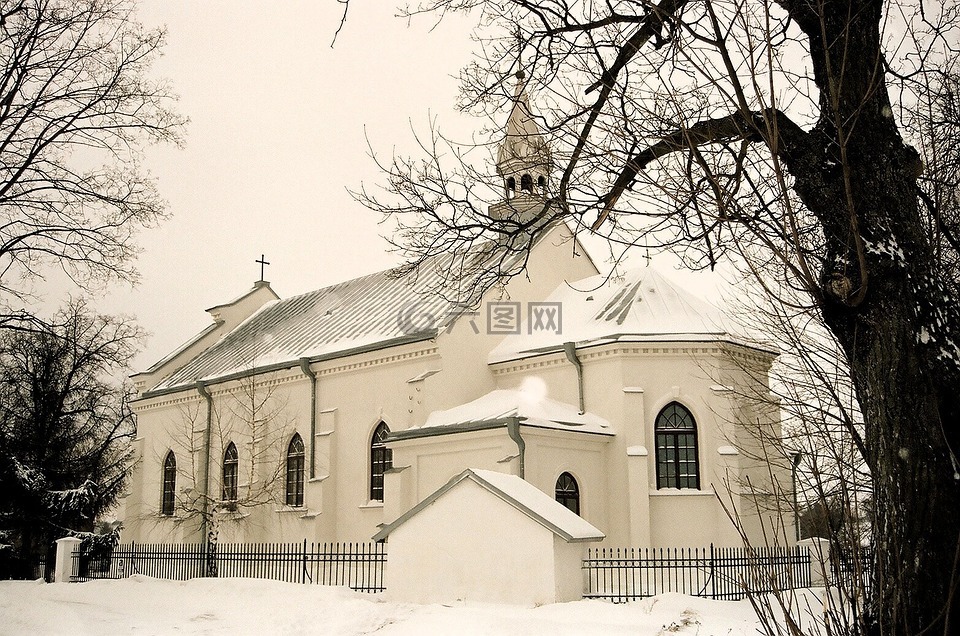 教堂,冬天,波兰