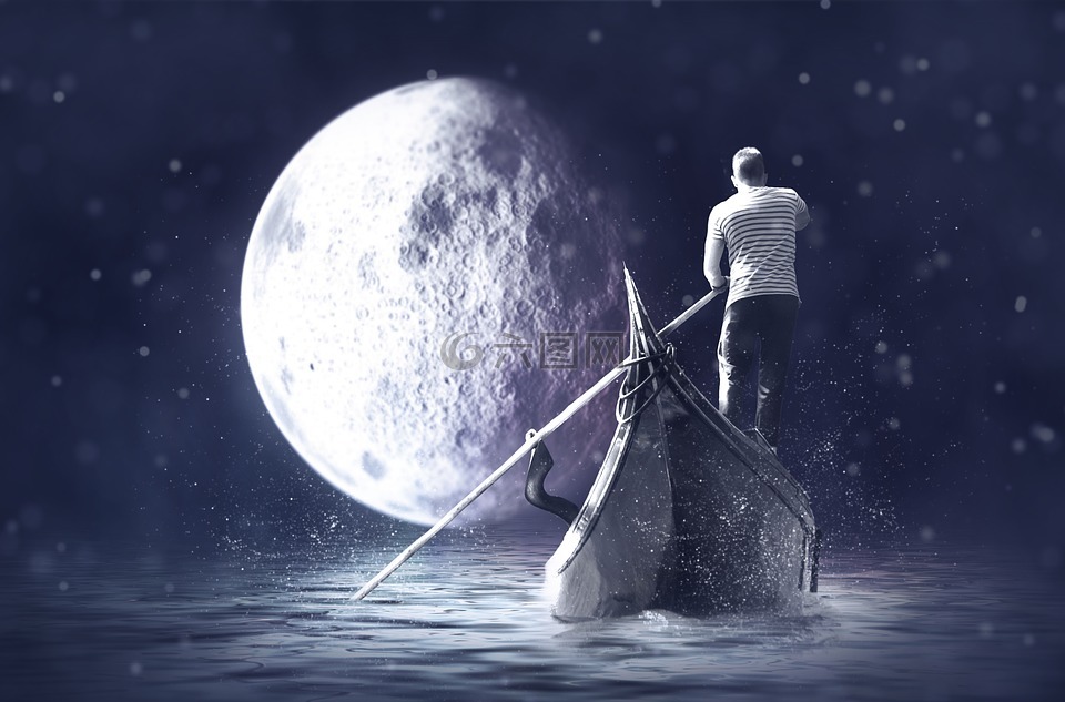 船夫,引导,月球