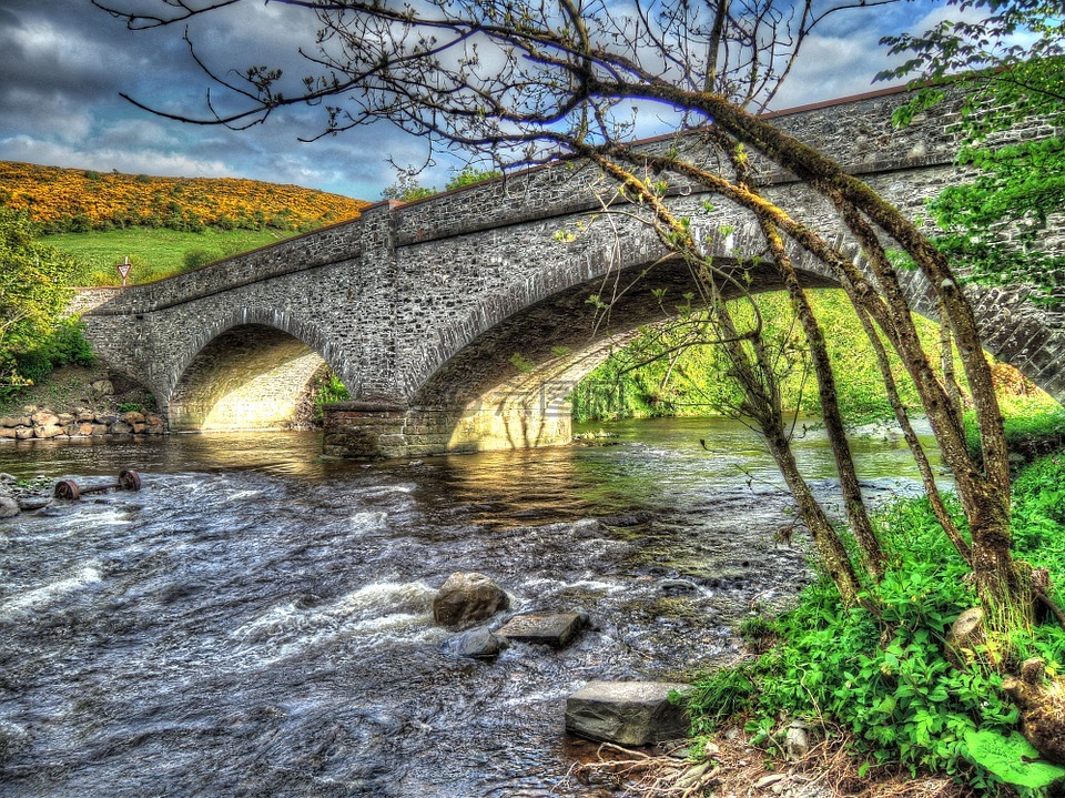 桥,河,快速流动的水