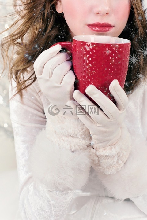 圣诞节,红色杯子,热巧克力