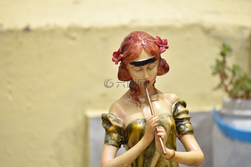 吹笛,女子,雕像