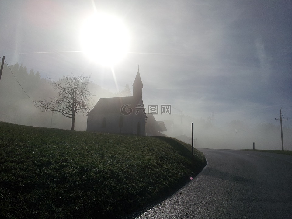 小教堂,雾,阴霾