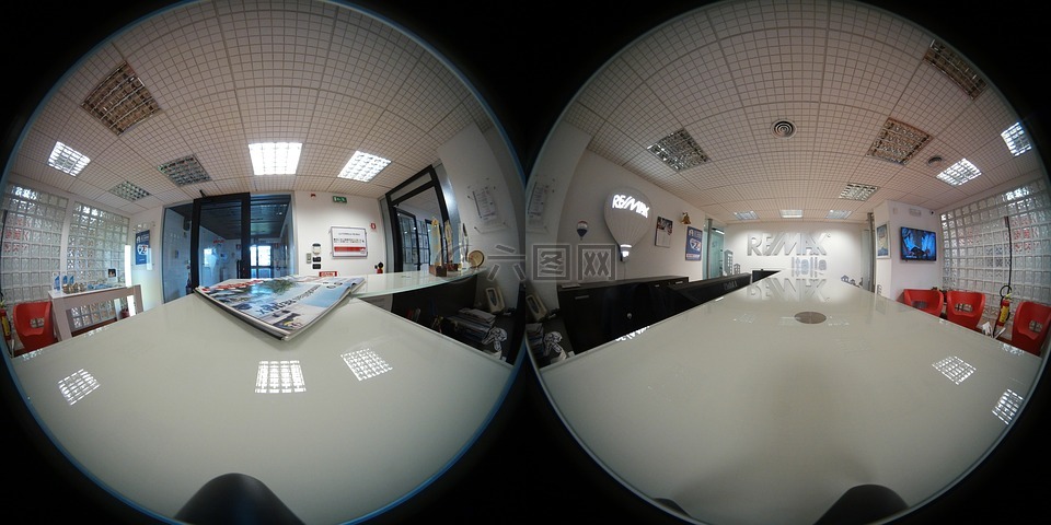球形360度的照片,办公室,办公桌