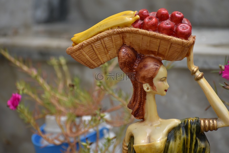 水果女人,卖方,塑像