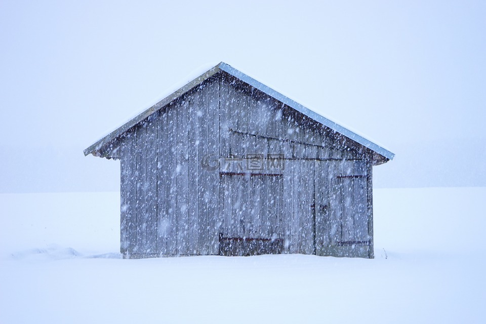 棚屋,暴风雪,雪花