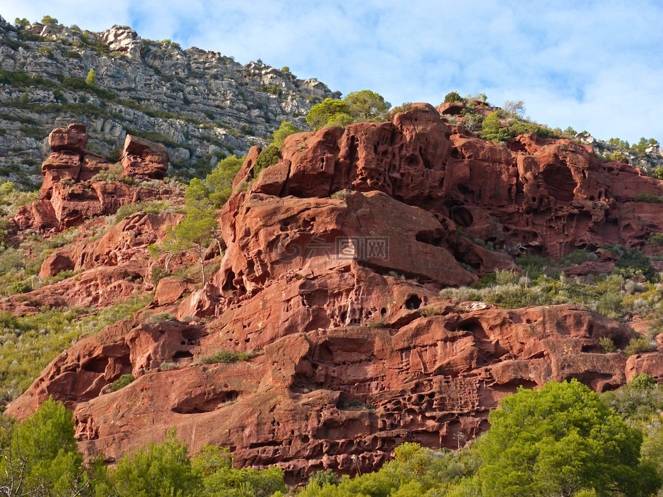 山,岩,红色的岩石