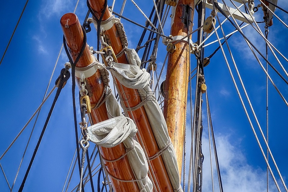 帆船,桅杆,绳子