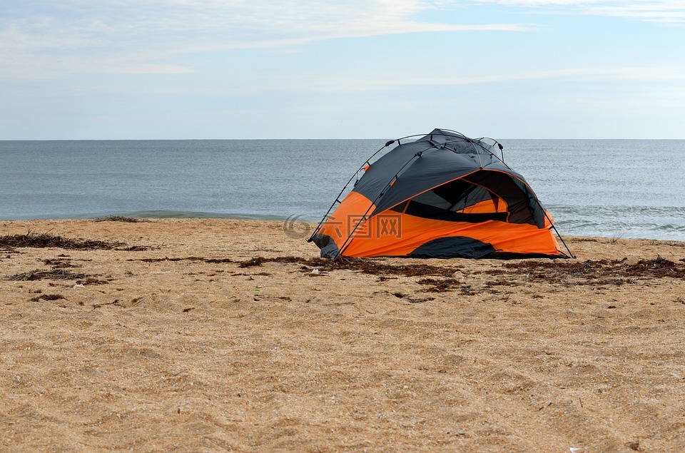 帐篷露营,海滩,休闲