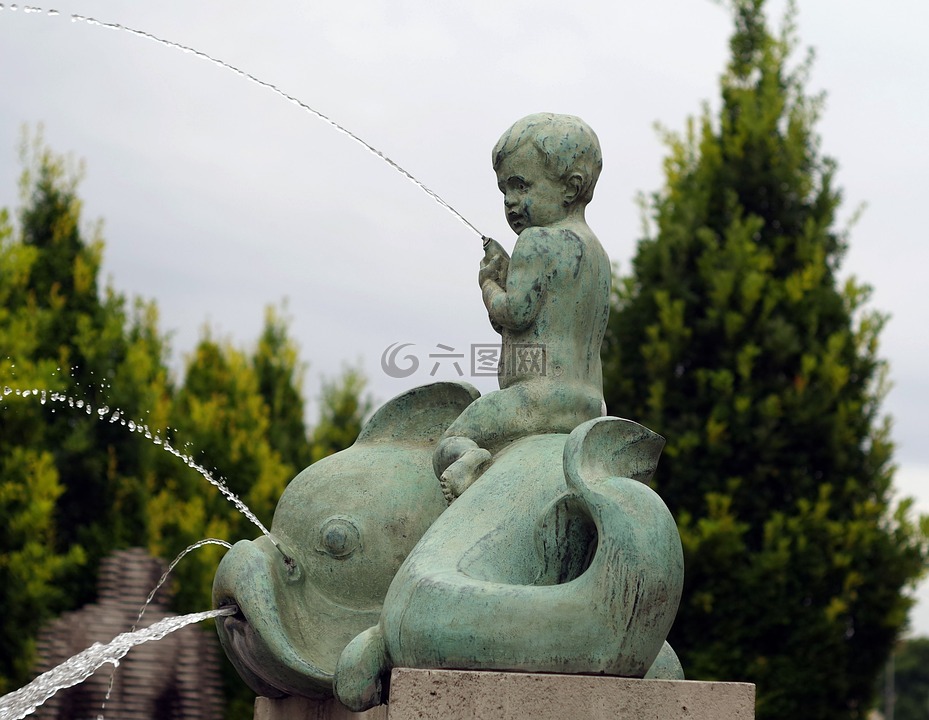 雕塑,儿童,喷泉