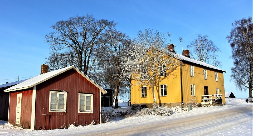 房子,冬天,雪