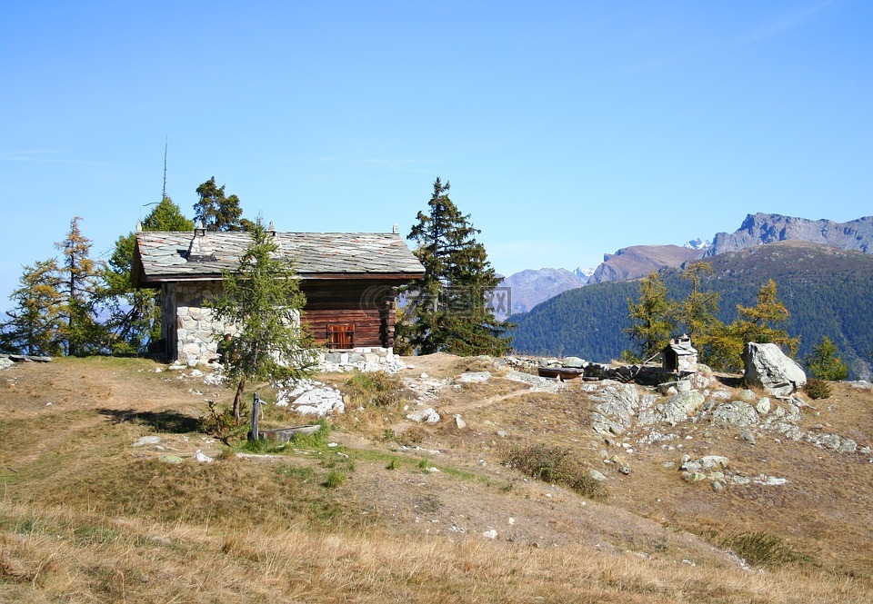 山上的小屋,徒步旅行,景观