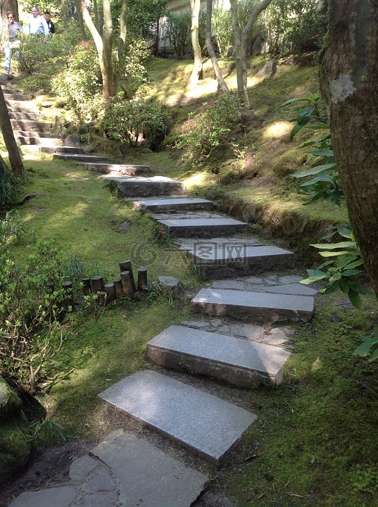 波特兰日本花园,楼梯,石