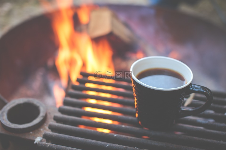 咖啡,烤架,火
