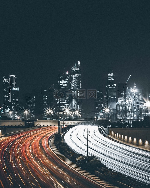 交通,夜,城市