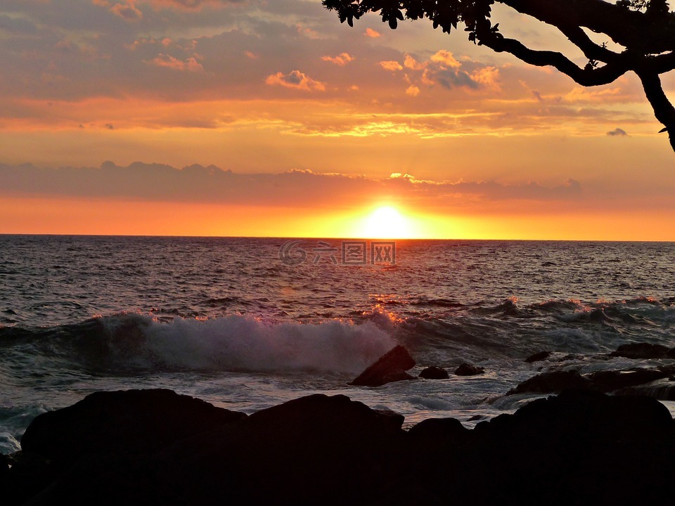 日落,夏威夷,摄影背景