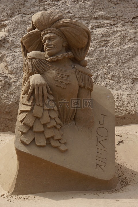沙塔,砂雕塑,滑稽角色