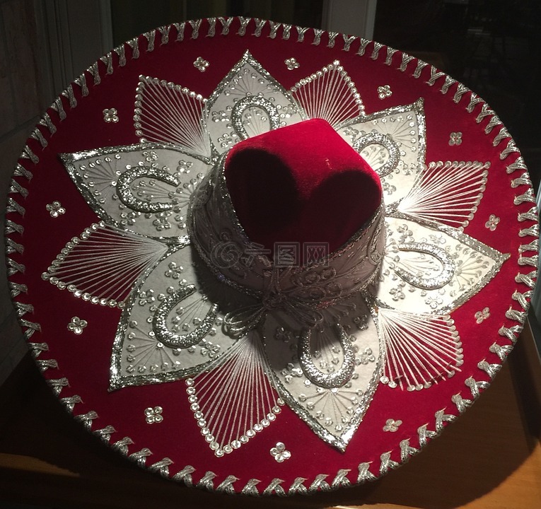 墨西哥帽,红色,银