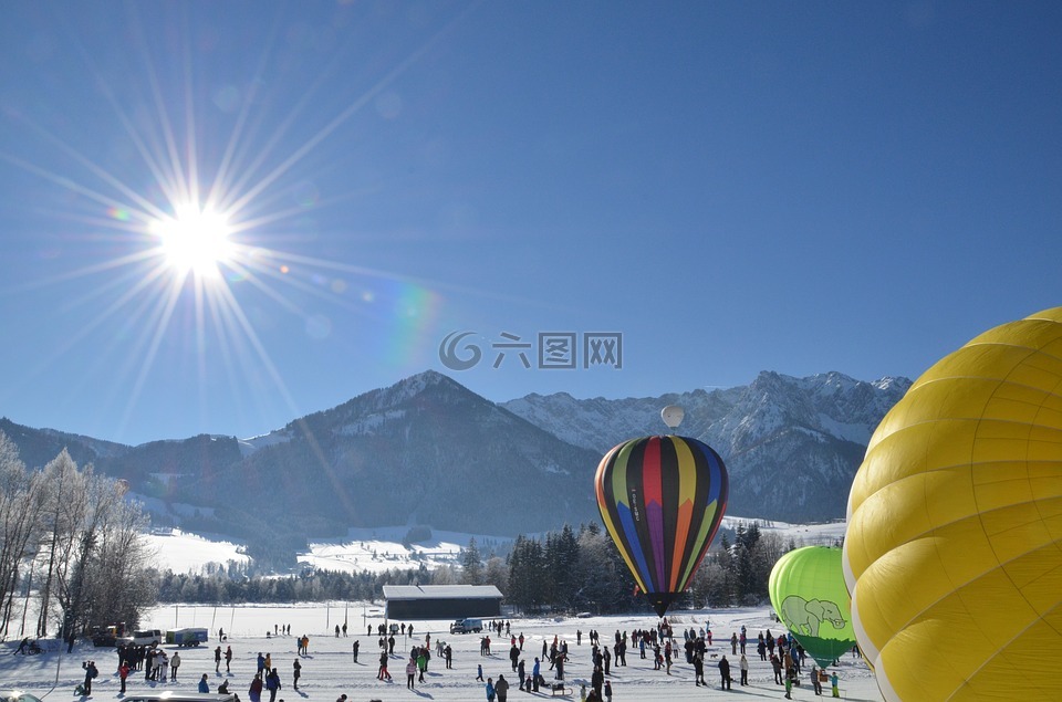冬日的阳光,热气球,气球