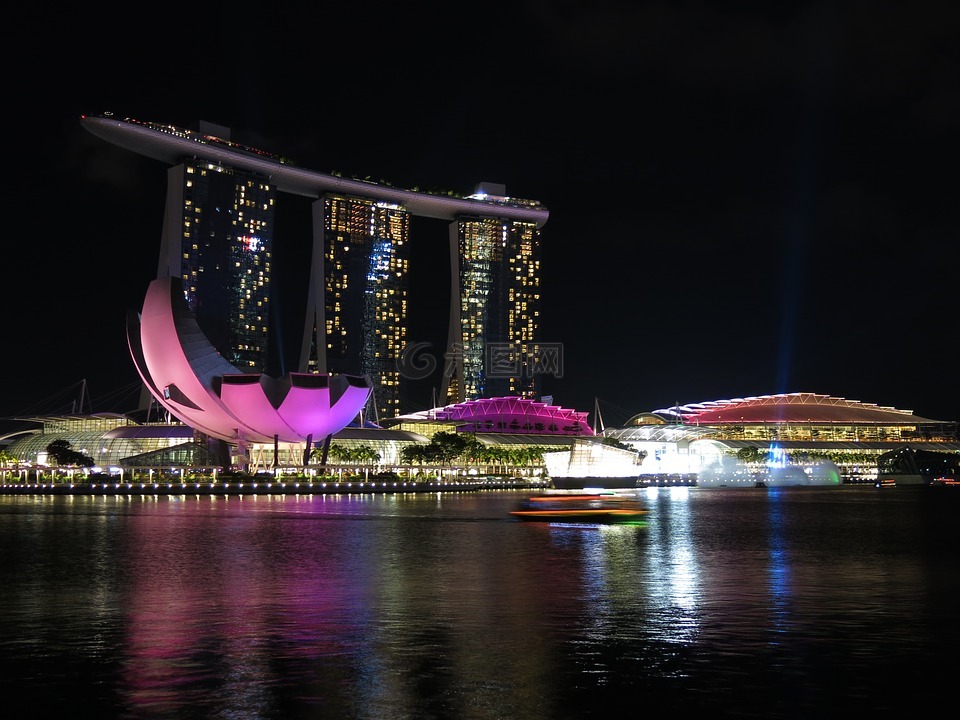新加坡,河,晚灯