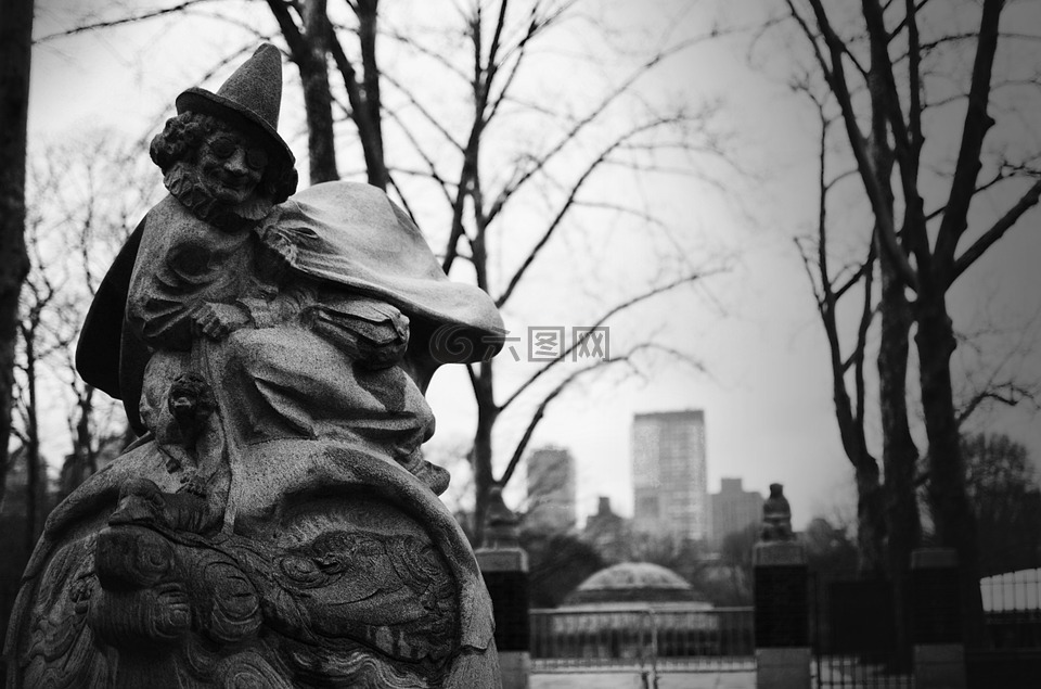 中央公园,黑色和白色,雕像