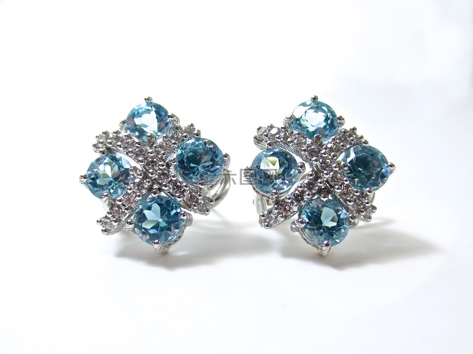 耳环,钻石,蓝色