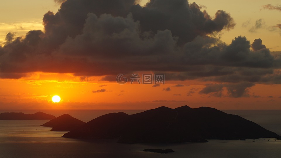 英属维尔京群岛,日落,加勒比海