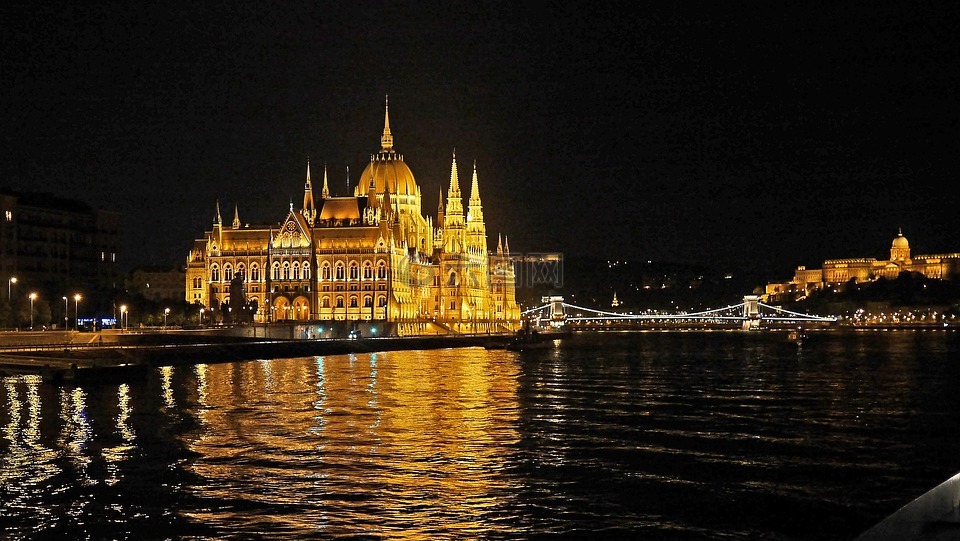 布达佩斯晚上,发光的,议会院