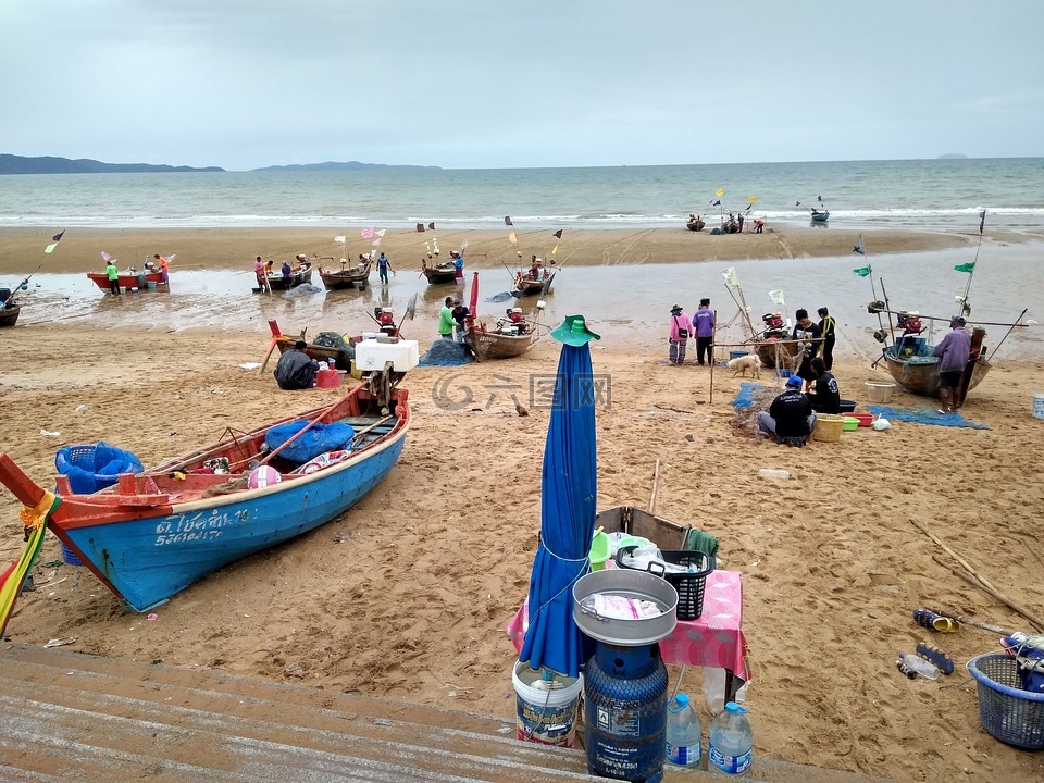 海滩,渔船,泰国