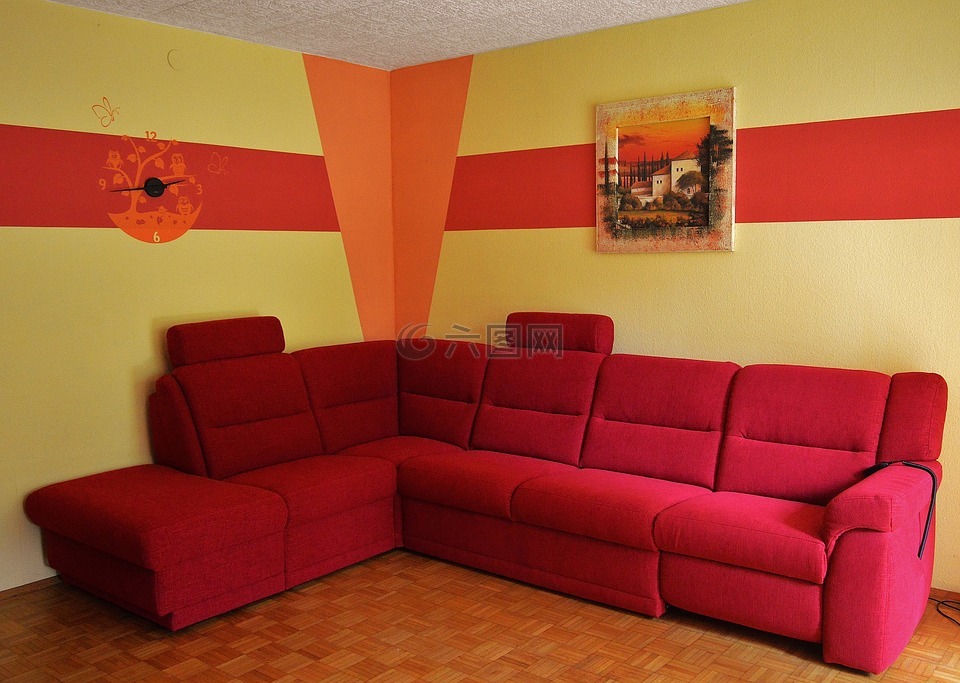 沙发,红色,客厅