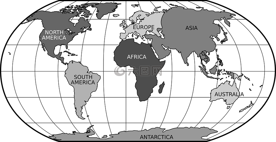 世界地图,罗宾逊投影,全球